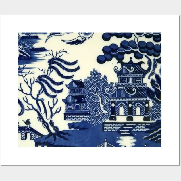 Antique willow ware oriental toile Wall Art by Closeddoor